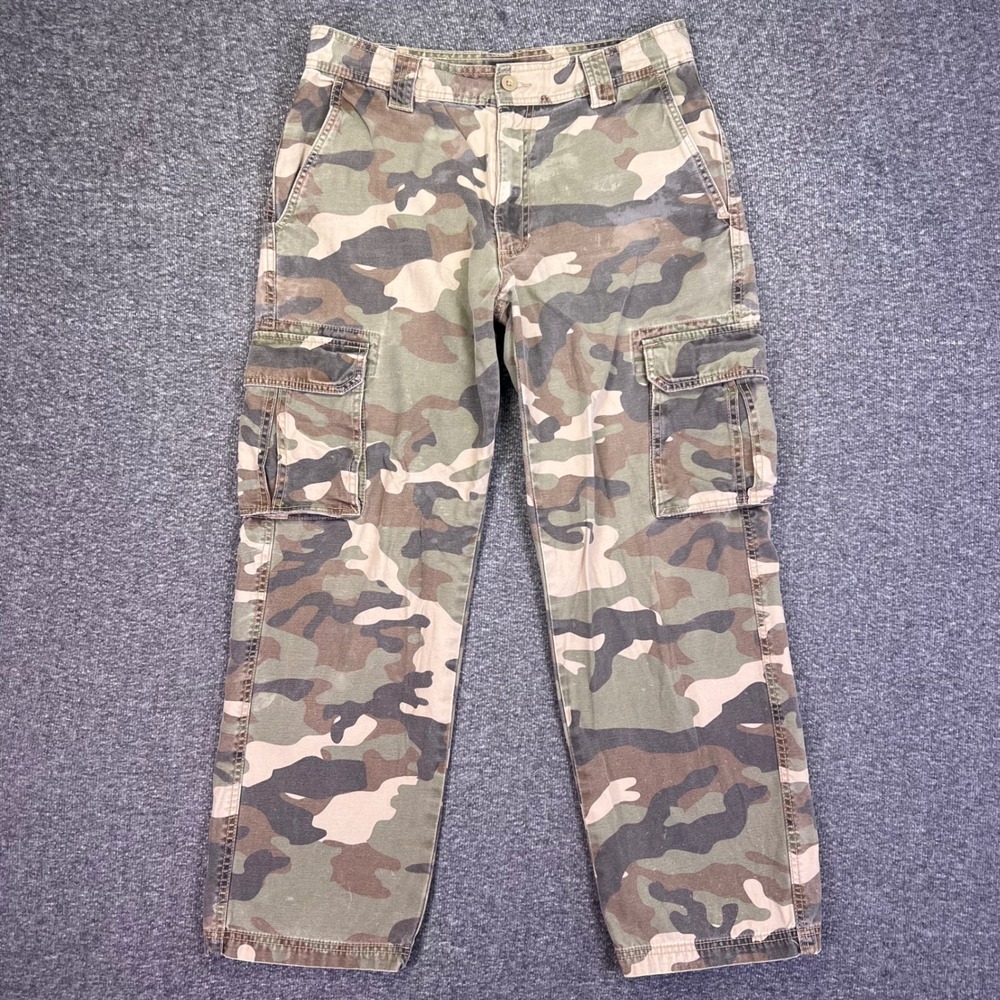 Outdoor Life Cargo Pants Mens 32x28 Green Camo Military Casual Utility Cotton